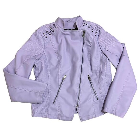 Purple Moto Punk Biker Fo Leather Full Zip Tie Tassels Side Zip Pockets Jacket - Picture 8 of 8